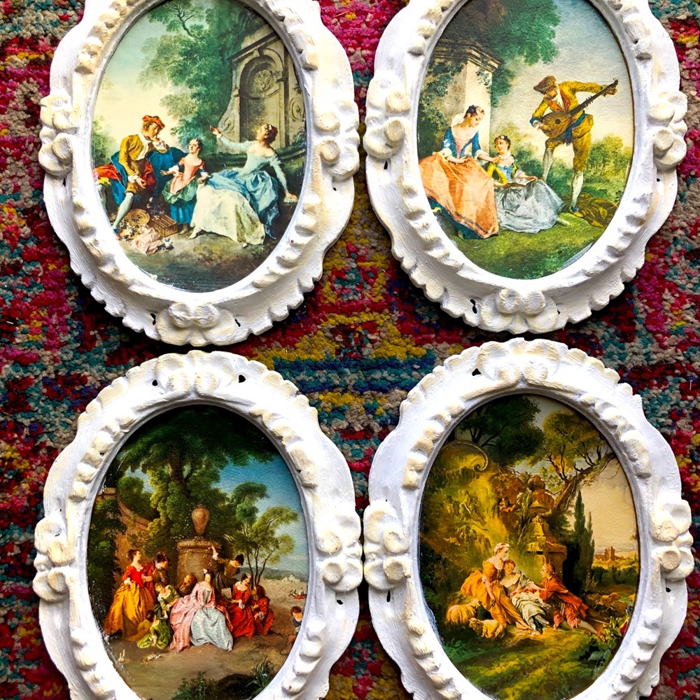 Vintage Ornate Baroque Renaissance Rococo Style Oval Framed Art!